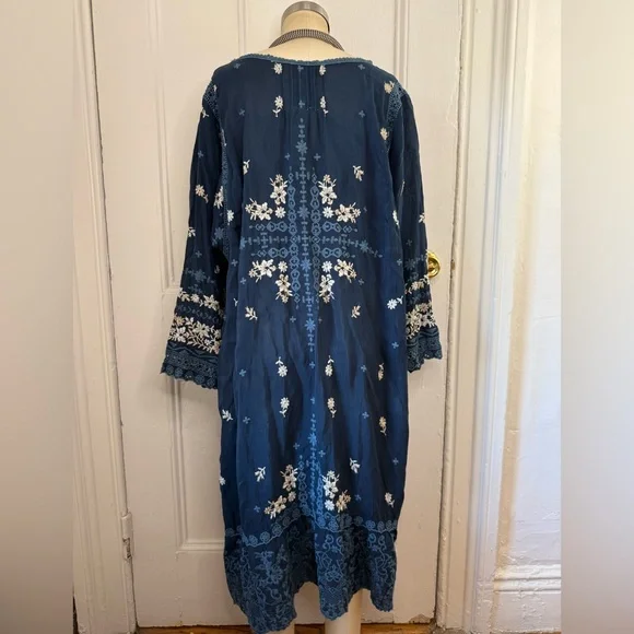 Johnny Was Abella scoop neck blue indigo Embroidered floral lace dress - Picture 10 of 11